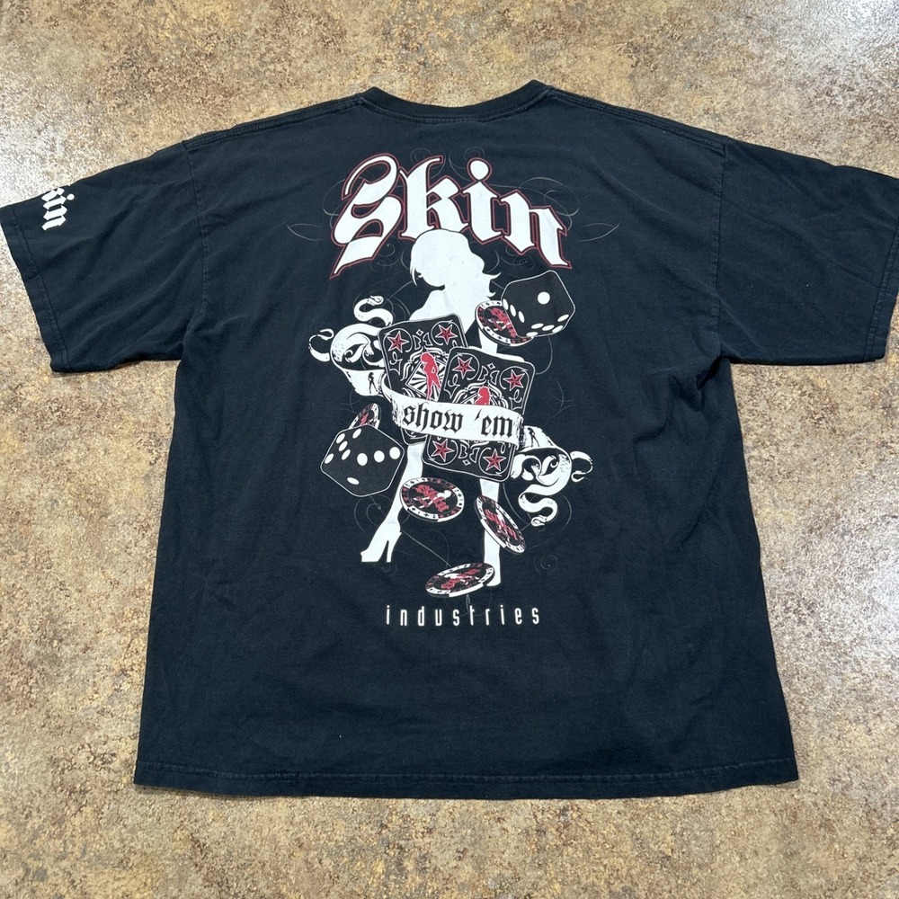 VTG Skin Industries 90s Skate Grunge Poker Girl SHOW 'EM Tee Sz XL PornStar